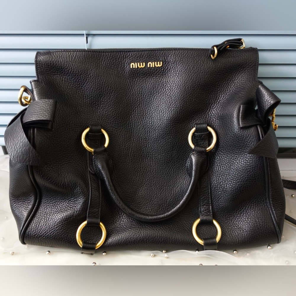 Authentic Miu Miu Black Large Top Handle Bag With… - image 2